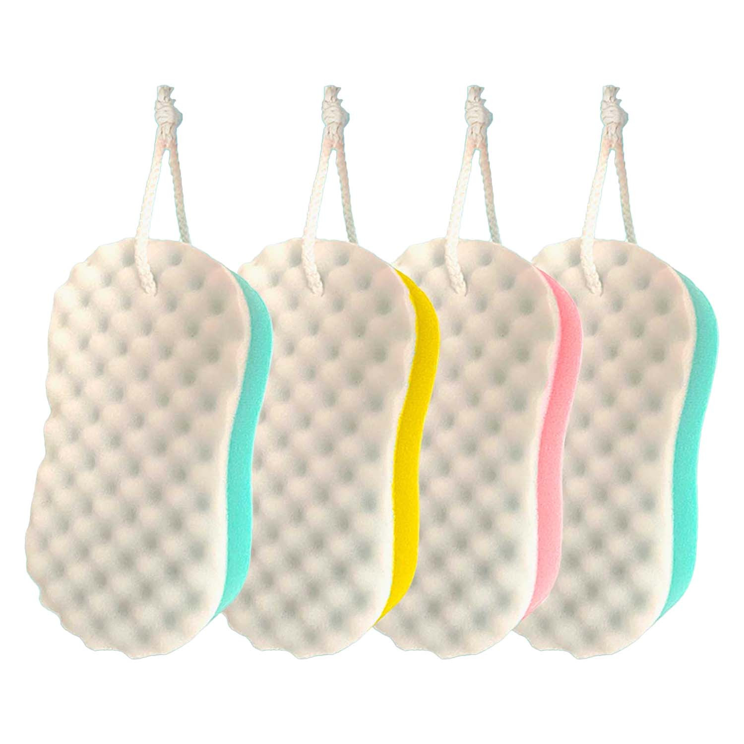 TEMU Akitaink Bath Sponge Set - 4 Family-sized Body Sponges, Assorted Colors, Kids' Sponges, Exfoliating Body Scrub Sponges For Bath And Spa (4-piece