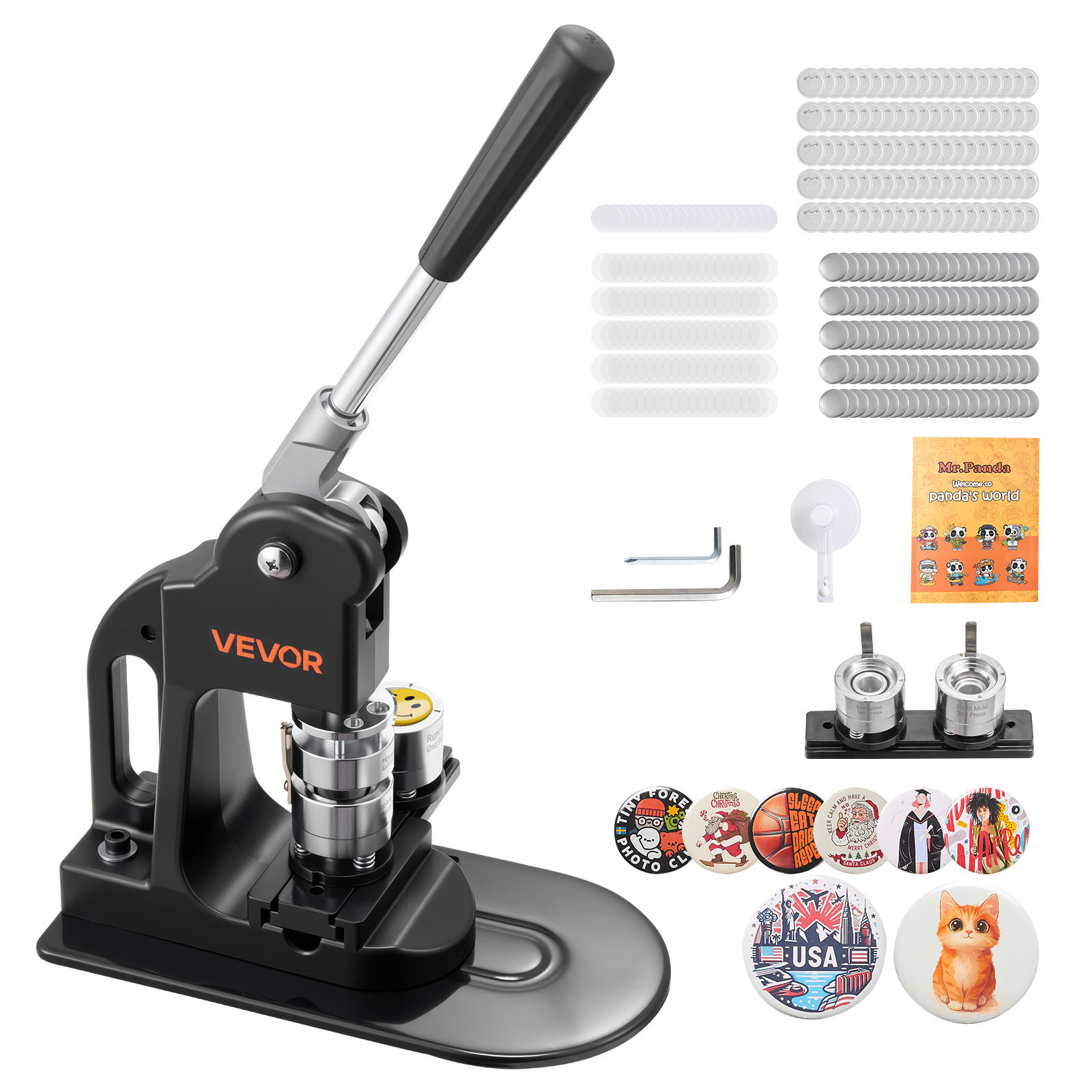 Vevor Button Maker Machine, 25 Mm, Pin Maker Machine With 500pcs Button Parts, Circle Cutter, Hex Wrenches And Magic Book, Ergonomic Handle, For Diy Badges, Personalized Pins And Key Chains, Black