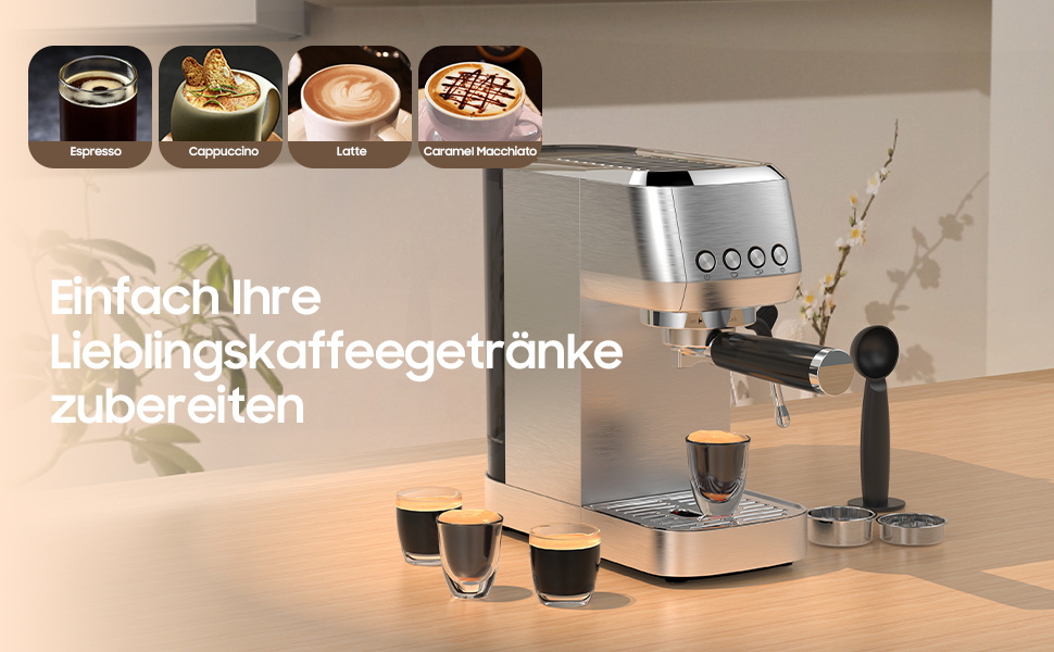 Espresso Machine with 20-Bar Italian Pump – Professional Stainless Steel Design, Classic