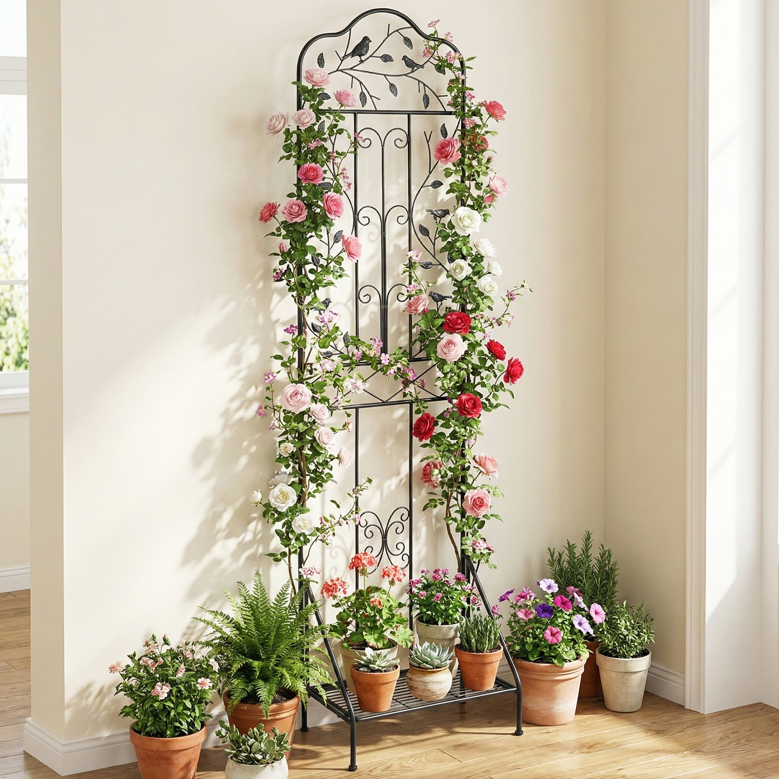 Image of Metal Garden Trellis For Climbing Plants, 75" X 20" Outdoor Rose Fence Trellis With Foldable , Anti-tipping Device