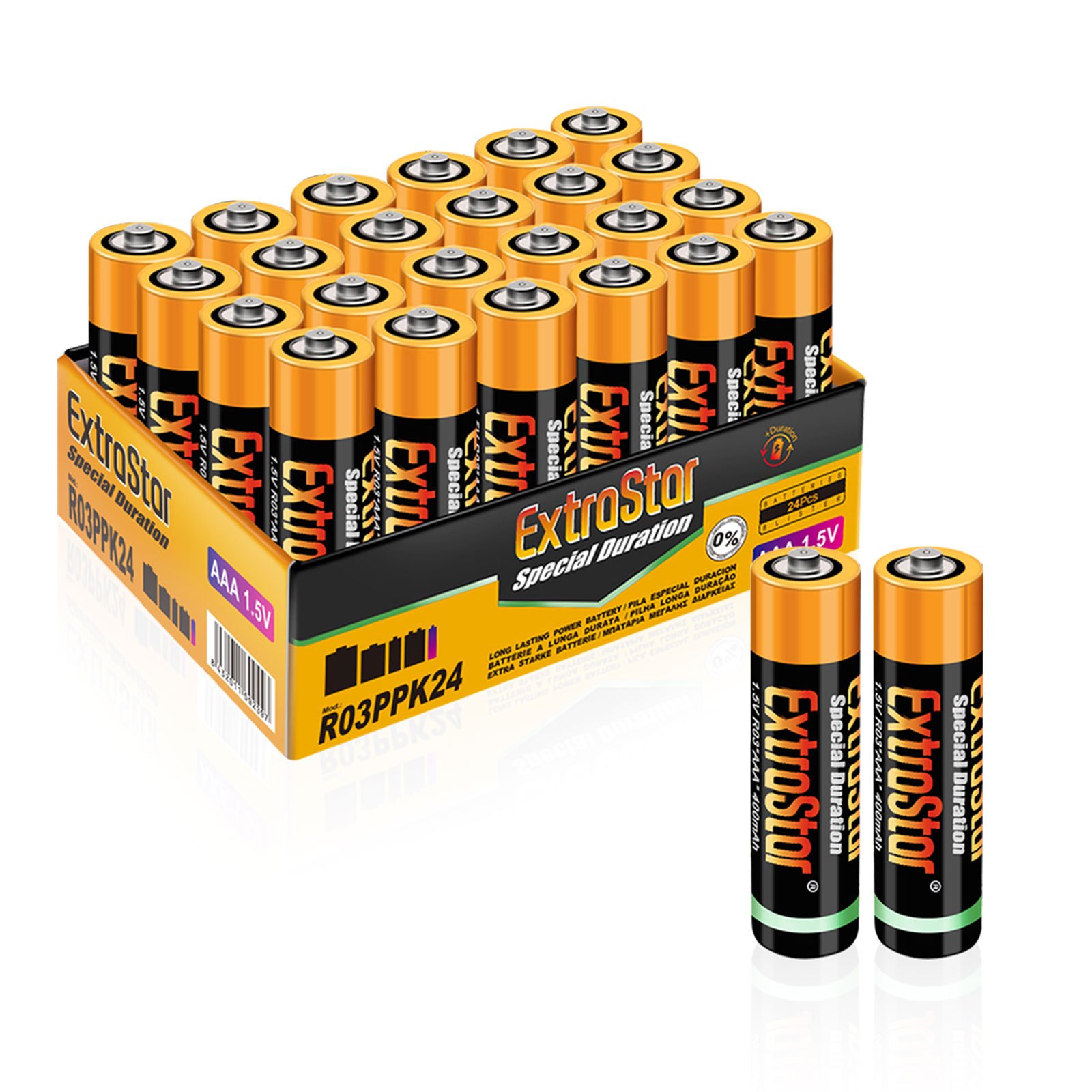 TEMU EXTRASTAR Batería de carbono 1,5 V AAA - 24 unidades - Capacidad eficiente de 400 mAh - Ideal para dispositivos de control remoto, juguetes,