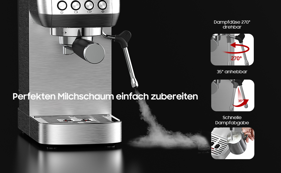 Espresso Machine with 20-Bar Italian Pump – Professional Stainless Steel Design, Classic