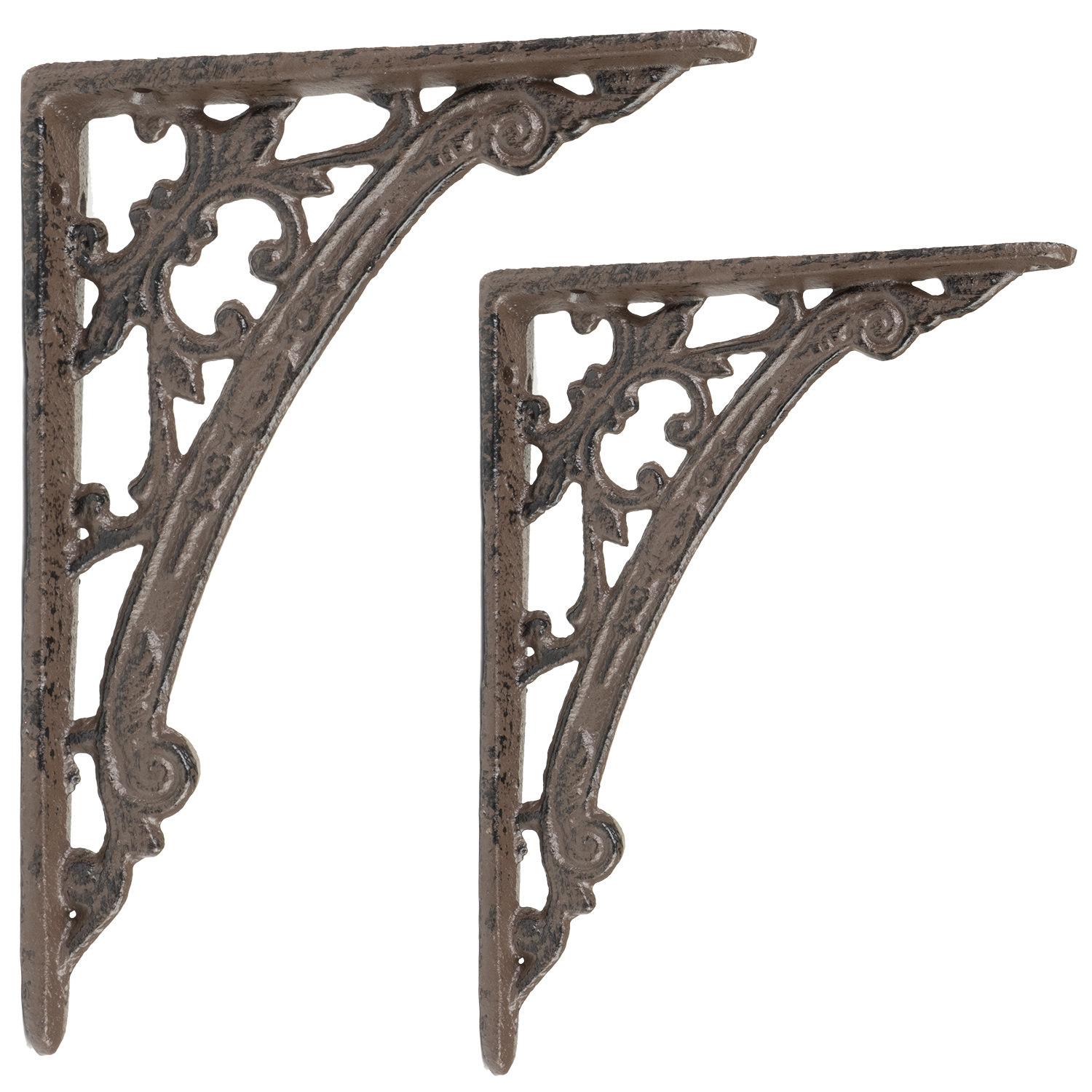 2-piece Shelf Brackets, Wall Brackets, Cm X Shelf Supports, Wall Mounts Made Of Cast Iron, Brown