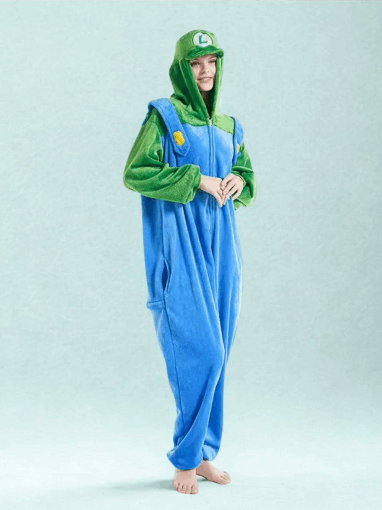 Plus Mario Luigi Kigurumi Kostuum met Capuchon en Zakken voor Nerd Hunters