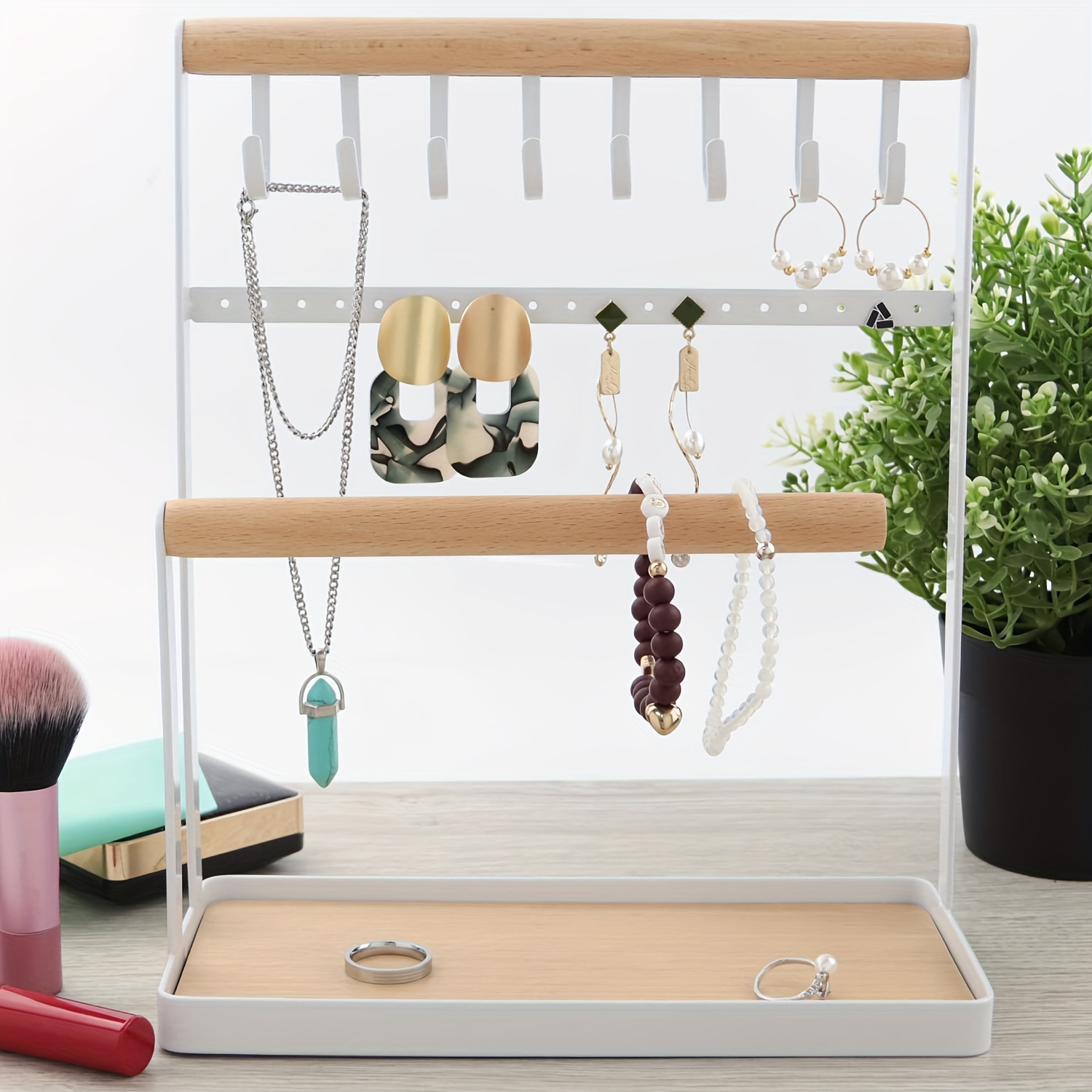 TEMU Soporte para Colgantes, Set 1 , de expositor con ganchos blancos, organizador para collares, cadenas y aretes, ideal para ordenar joyas,