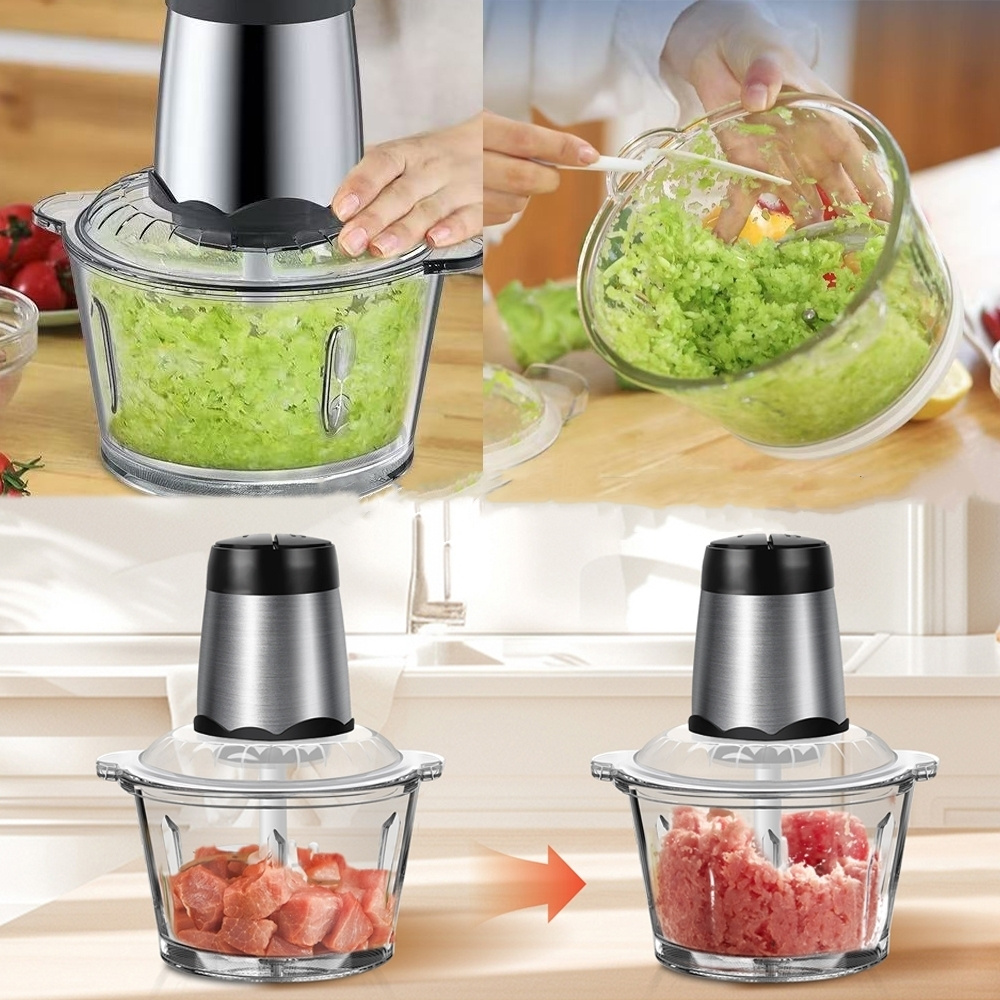 TEMU 600w Electric Food Chopper With 4 Blade Sets, 2l Glass Bowl Meat Grinder, Professional Multi-chopper With 2 For Meat, Fruit, Vegetables, And Onions
