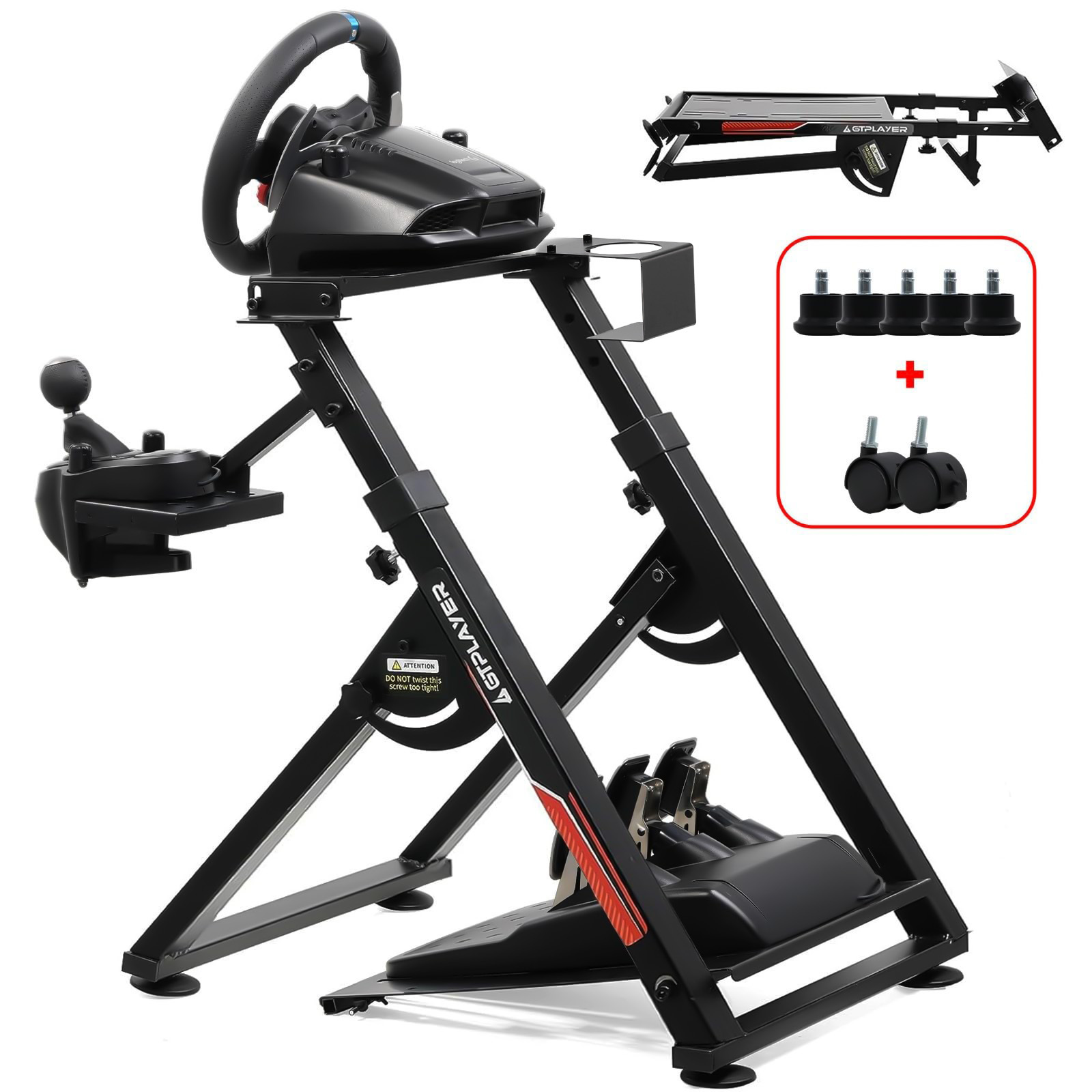 Steering Wheel Stand For , Racing Steering Wheel Stand With Gear Shift Holder, Integrated Cup Holder, Tilt-adjustable Frame