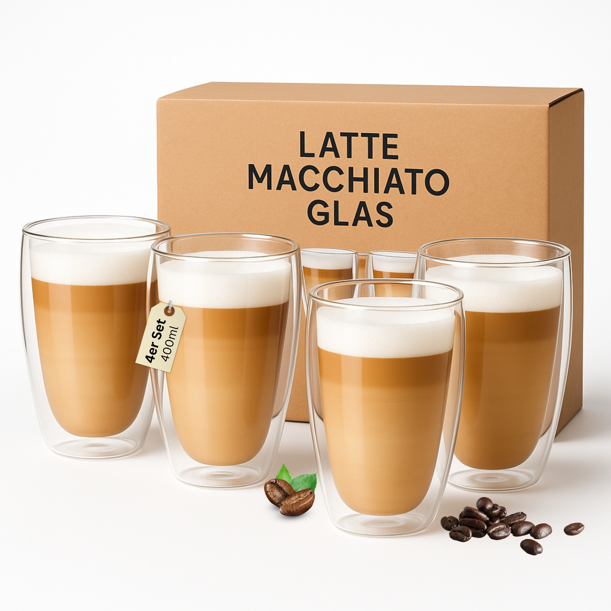 Glass Set 4x400ml / The Glasses Are Double-walled / Coffee Glasses, Tea Glasses, Cappuccino Thermoglasses / Dishwasher And Microwave Safe