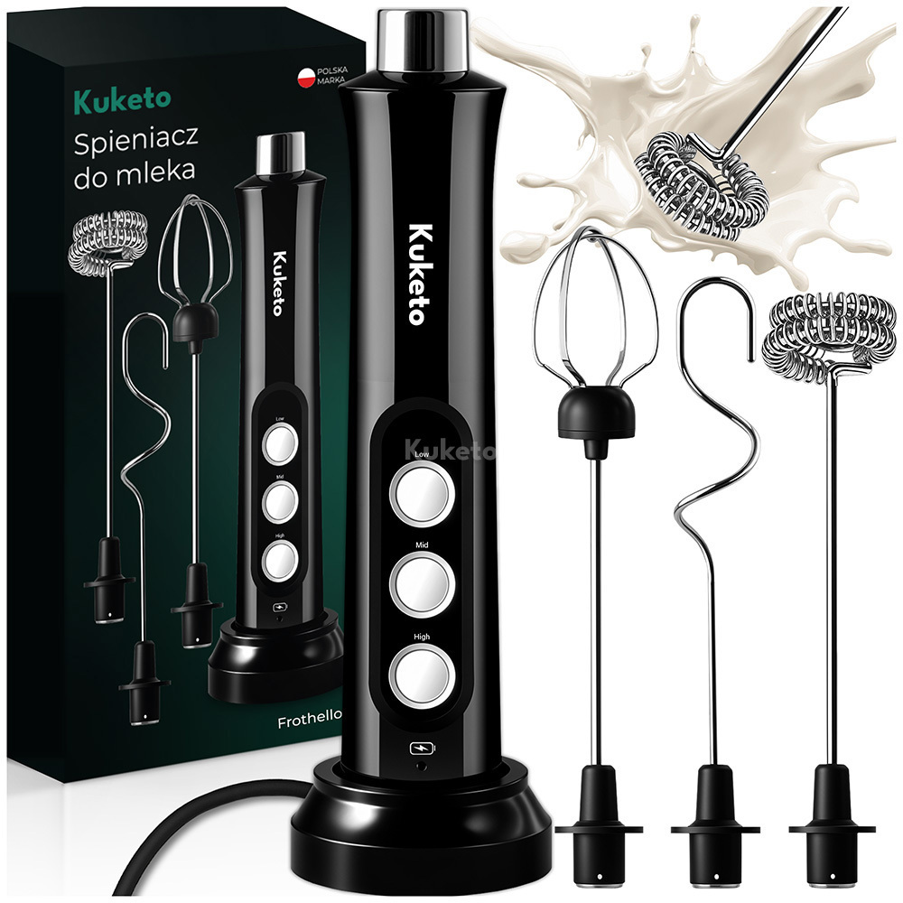 TEMU Kuketo - 3-in-1 Electric Milk Frother With Interchangeable Nozzles, Manual Cappuccino Latte Coffee Mixer, Kitchen Whisk With A Powerful Motor,