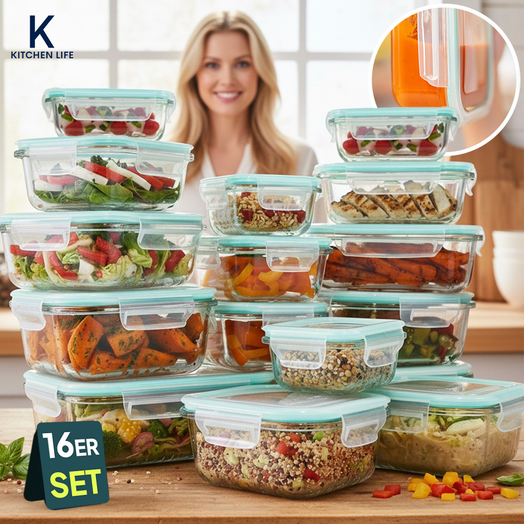 Glass Containers With Lids, 16-piece Set, Meal Prep Jars, Glass Food Storage Containers With Lids, Glass Canisters With Lids Set, Meal Prep Boxes Glass