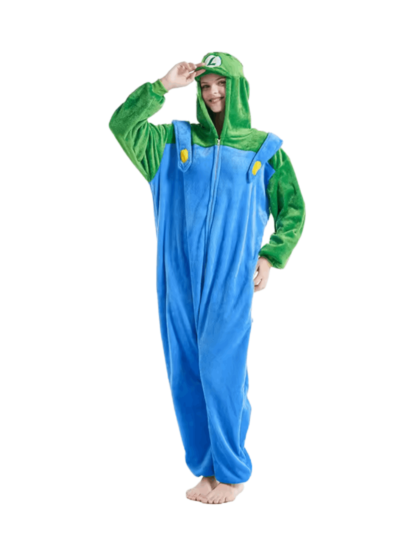 Plus Mario Luigi Kigurumi Kostuum met Capuchon en Zakken voor Nerd Hunters