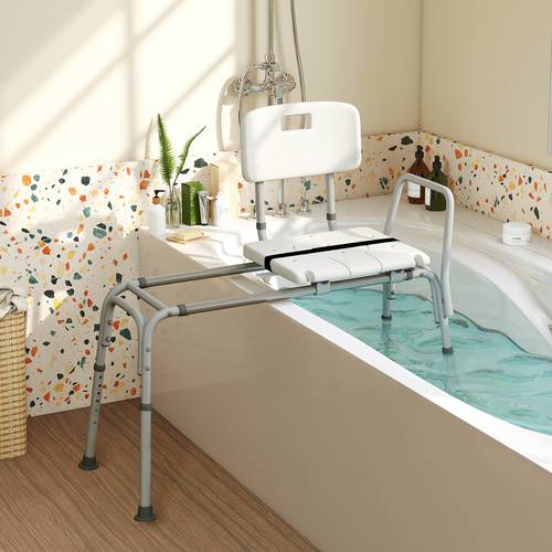 banc de transfert coulissant pour baignoire, chaise de à hauteur réglable, siège large, découpure amovible et trou de drainage