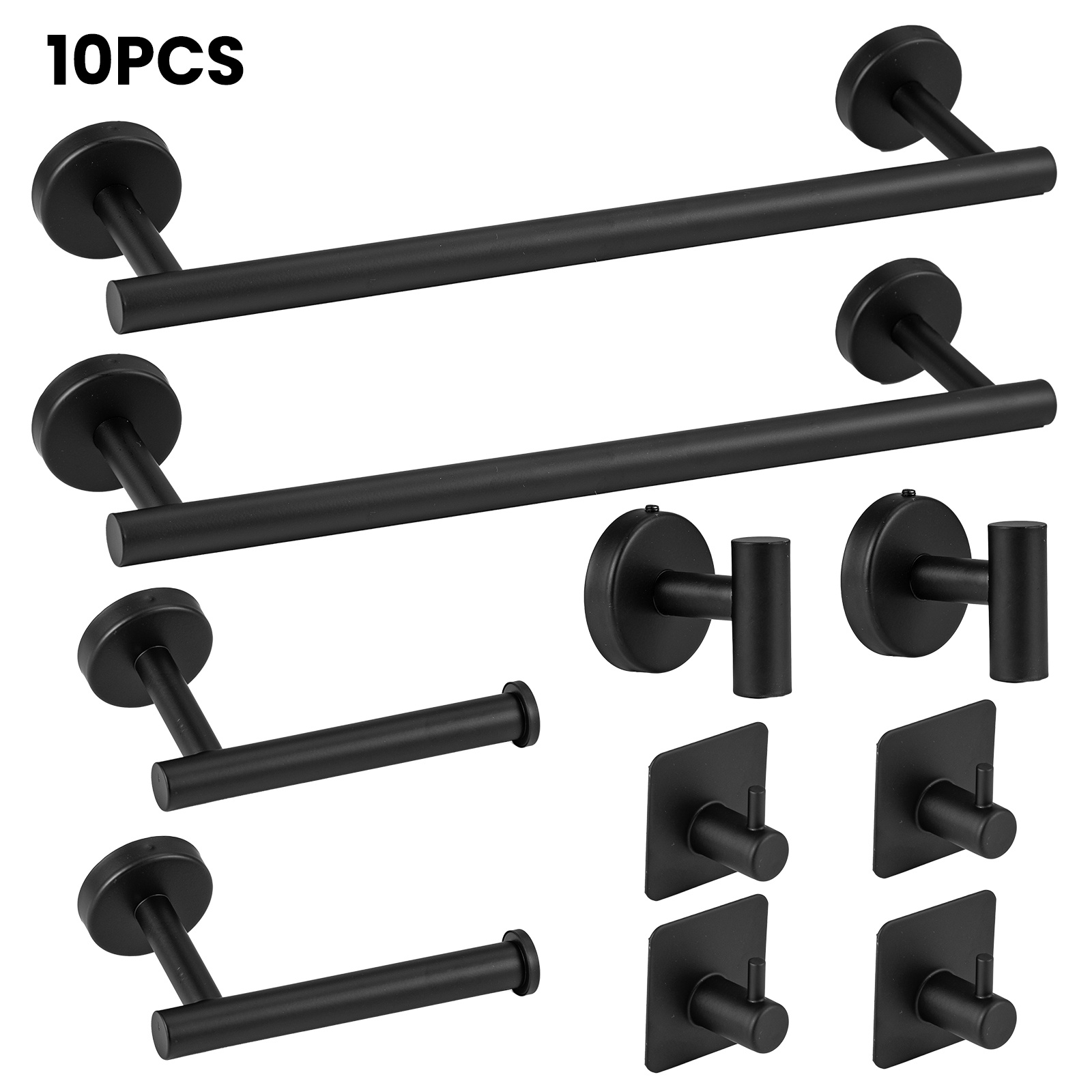 10-piece Bathroom Accessory Set: Towel And Toilet Paper Holder (no Drilling Required), Self-adhesive Toilet Paper Holder, Towel Bar, Hooks