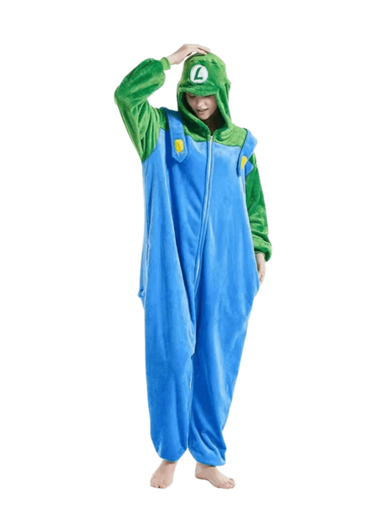 Plus Mario Luigi Kigurumi Kostuum met Capuchon en Zakken voor Nerd Hunters