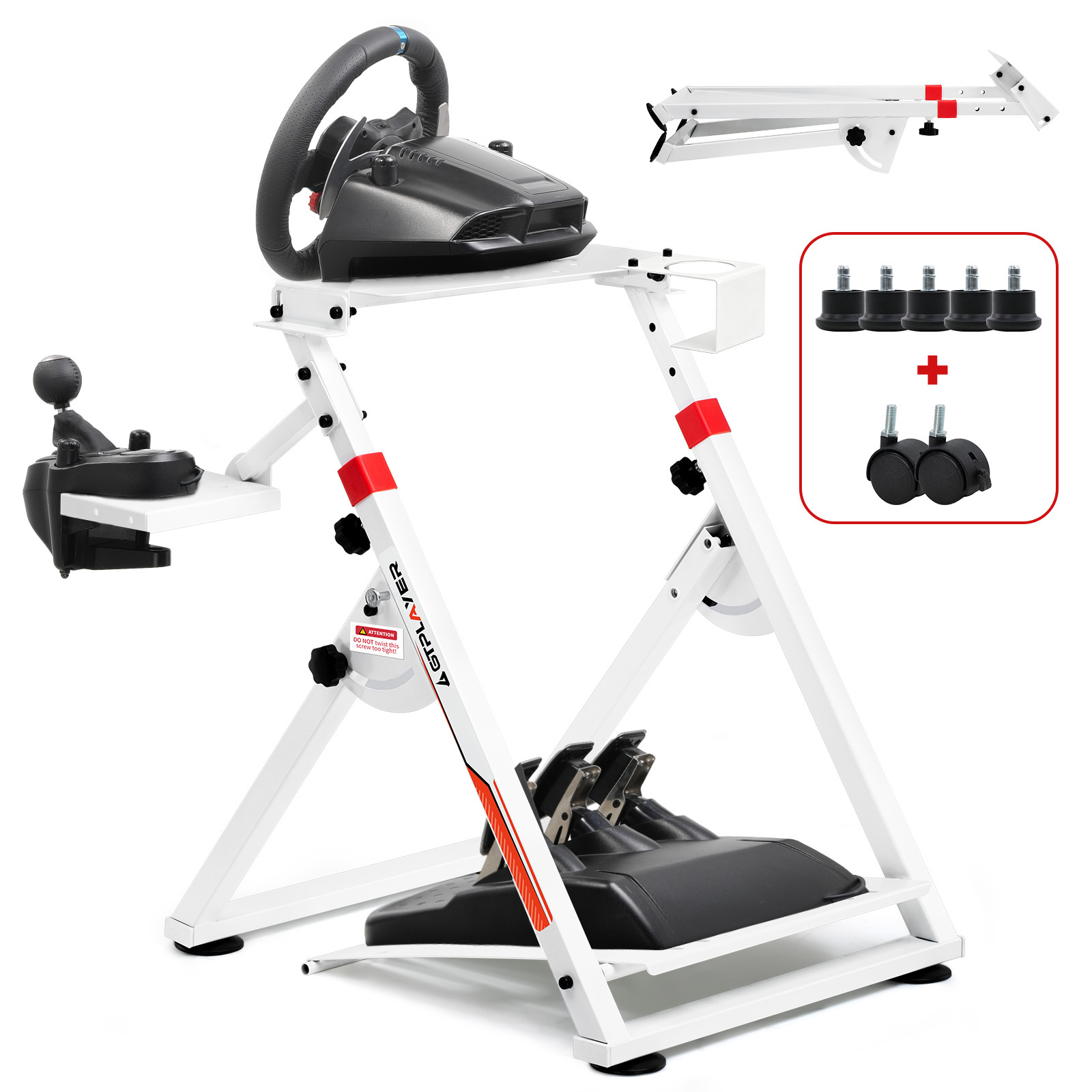 Steering Wheel Stands For Stand Racing With And Pedal Holder, Integrated Drink Holder, Adjustable Tilt Angle Frame.