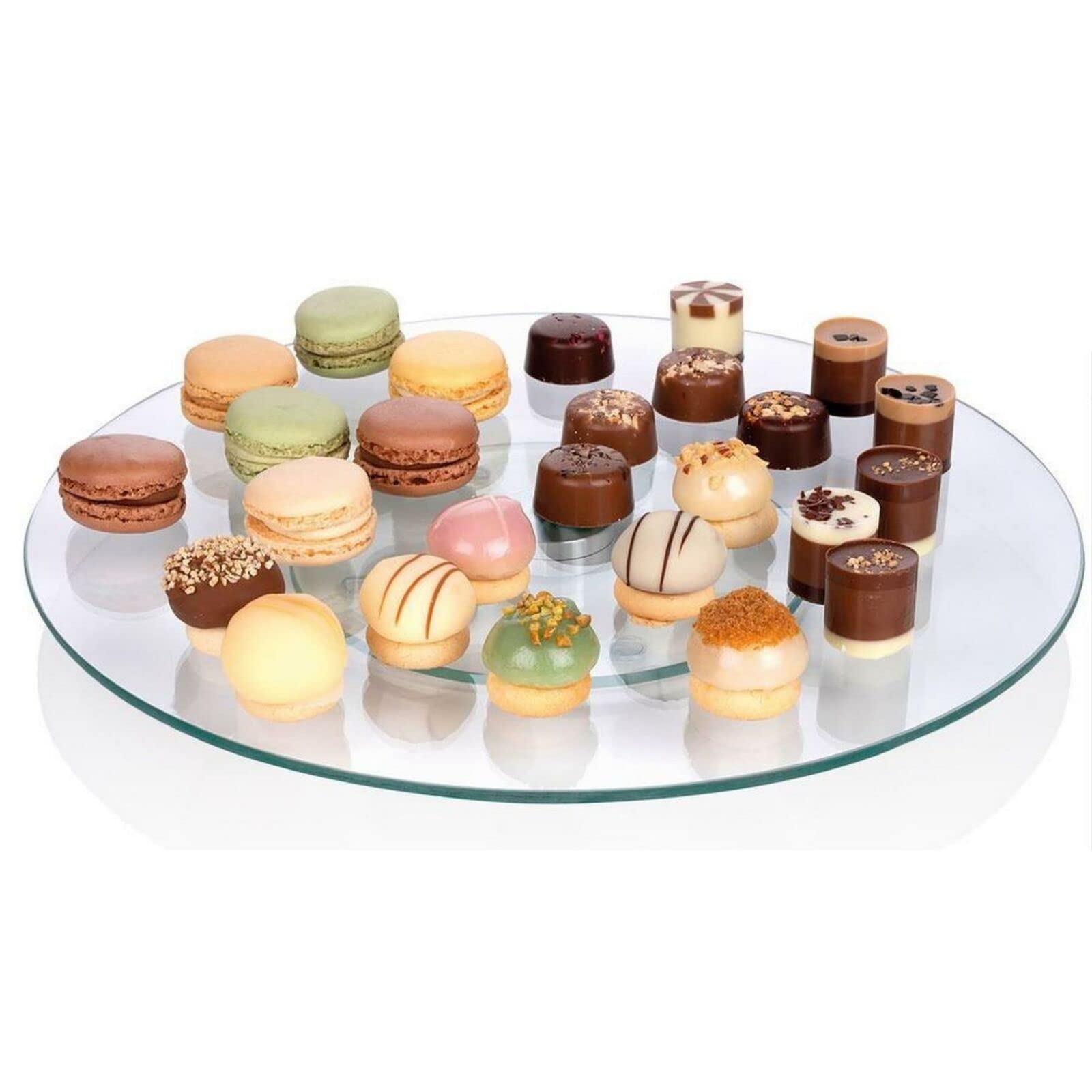 new tempered glass lazy susan rotating turntable serving tray cake decorating plate spin swivel revolving clear round tray table server ideal for cake cheese dips  