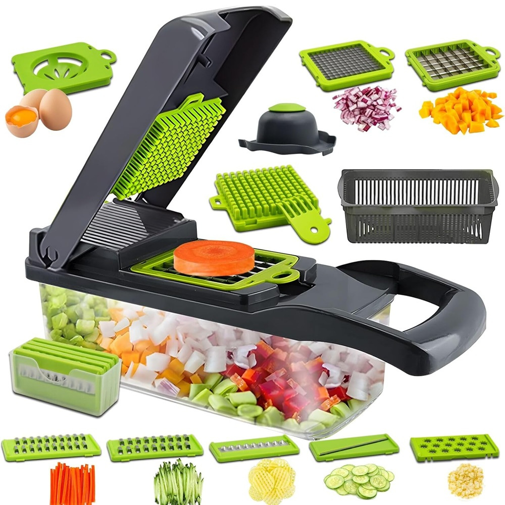 TEMU 14-in-1 Manual Vegetable Chopper, Multifunctional Stainless Steel , Mandoline Slicer, Dicer, Grater, Vegetable Cutter, Egg Separator, Kitchen