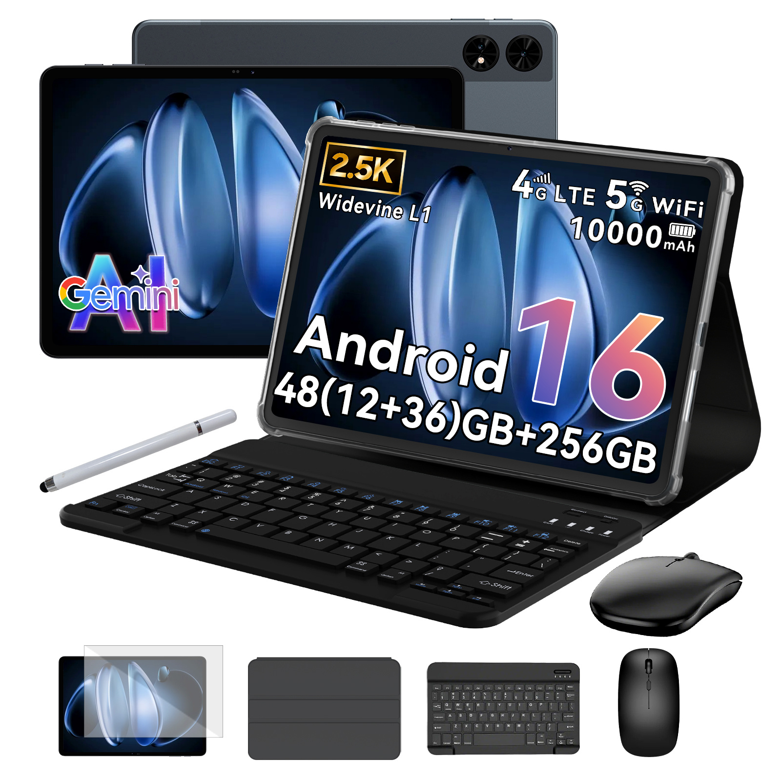 E-shop 2026 Das neueste 16 Tablet T60 inklusive Tastatur, Schutzhülle und Stift, 120 Hz 2,5 K FHD, 48 (12+36) GB RAM 256 GB ROM (2 TB TF), -Core, 10000