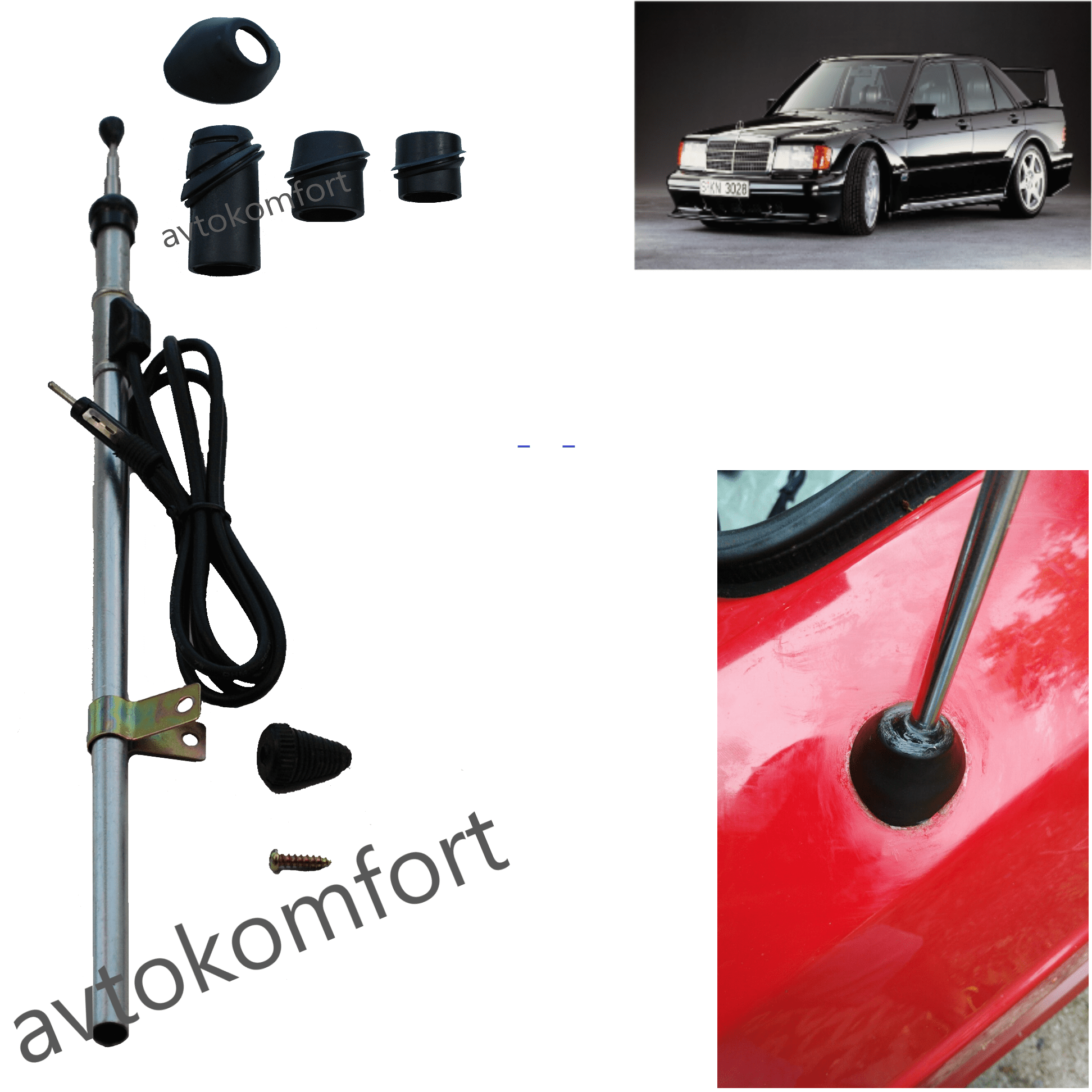 Antenna For Mercedes 190 W 201 Radio For Rear Trunk, Manual, Telescopic, 3-section