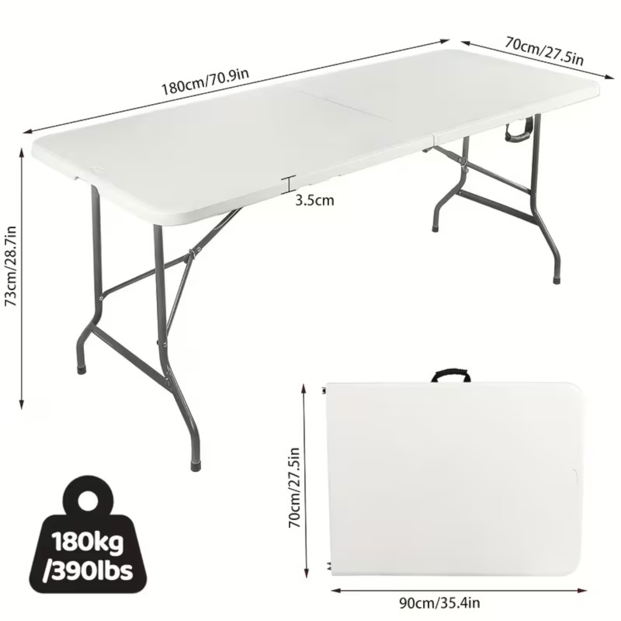   foldable solid table 180cm portable for indoor outdoor public use hdpe resin board 3 5cm capacity 6 8 people 150kg load multi purpose
