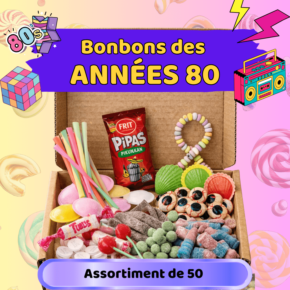 TEMU Assortiment de 50 Bonbons Années 80 – Les Bonbons de Notre Enfance (Boîte Rétro Cadeau)