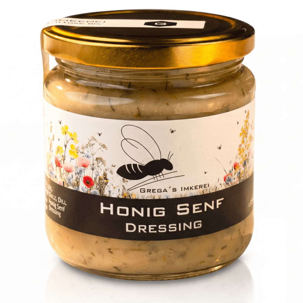Image of Honey Mustard Dressing Sauce 180 Ml - Creamy Honey Mustard Dressing Like In A Restaurant - Handmade From Family Beekeeping In Nrw - Without Preservatives - Perfect For Salad, Salmon & Cheese
