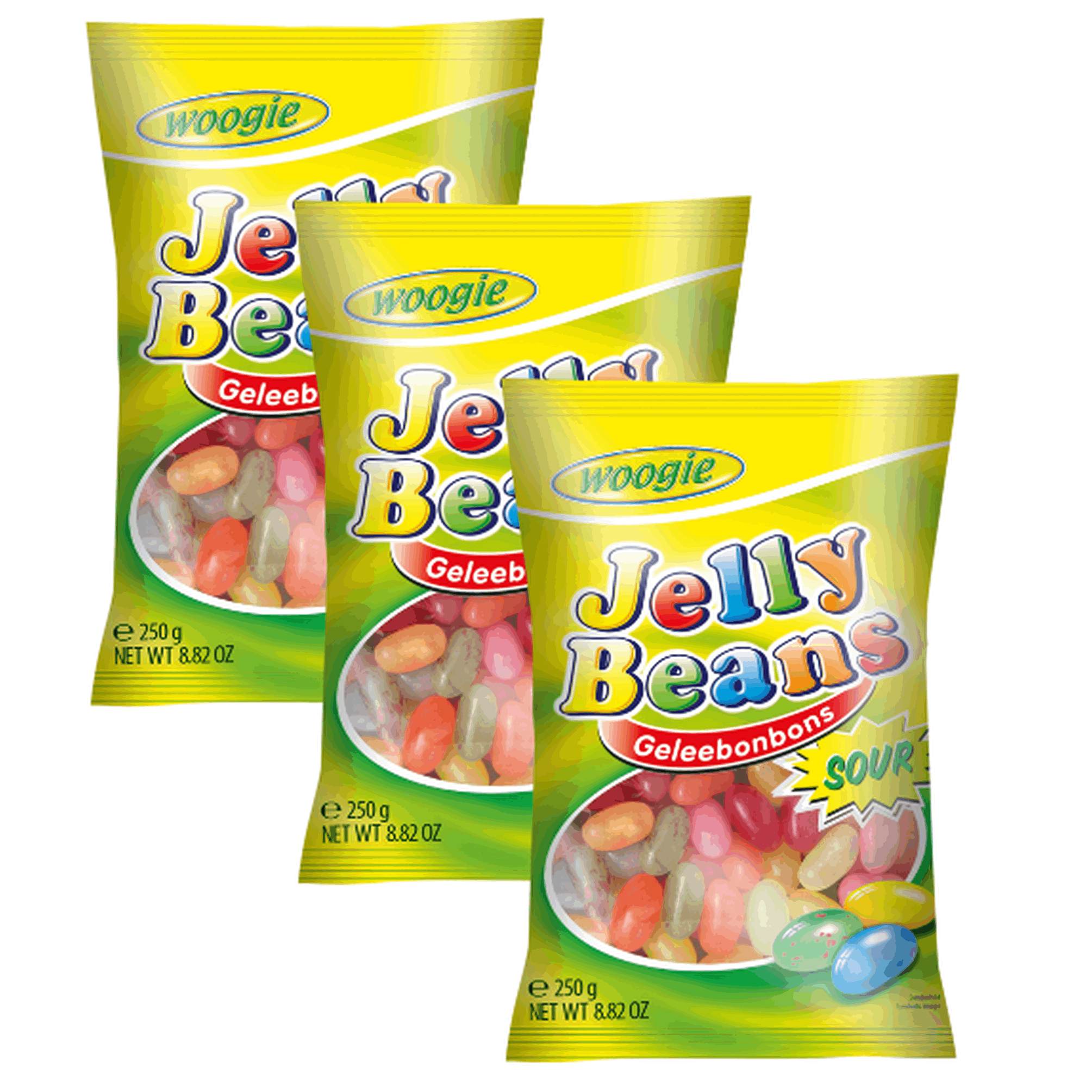 Image of Woogie Jelly Beans Sour - 3 × 250 G | Sour Jelly Beans | Fruity Gelatin Beans | Colorful Sweets | Large Pack