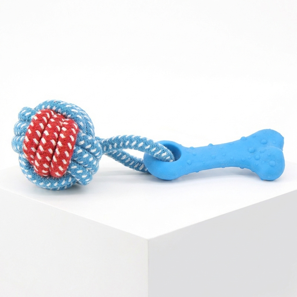Rope Tug Toy For Dogs With Rubber Chew Handle