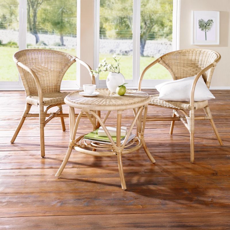 Natural" Lacquered Rattan Chair With Armrests, Handcrafted, Wicker Chair, Bistro Chair, Rattan Lounge Chair