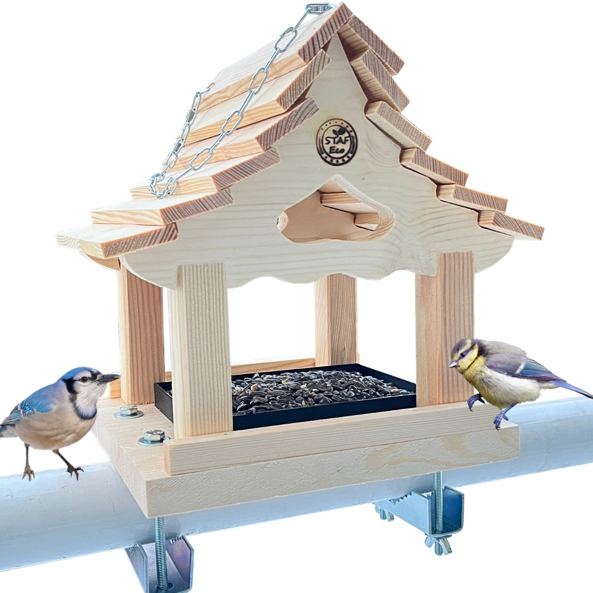 Birdhouse For With 2 Balcony Holders, Stable Feeding Station With Drawer For Bird Feed.