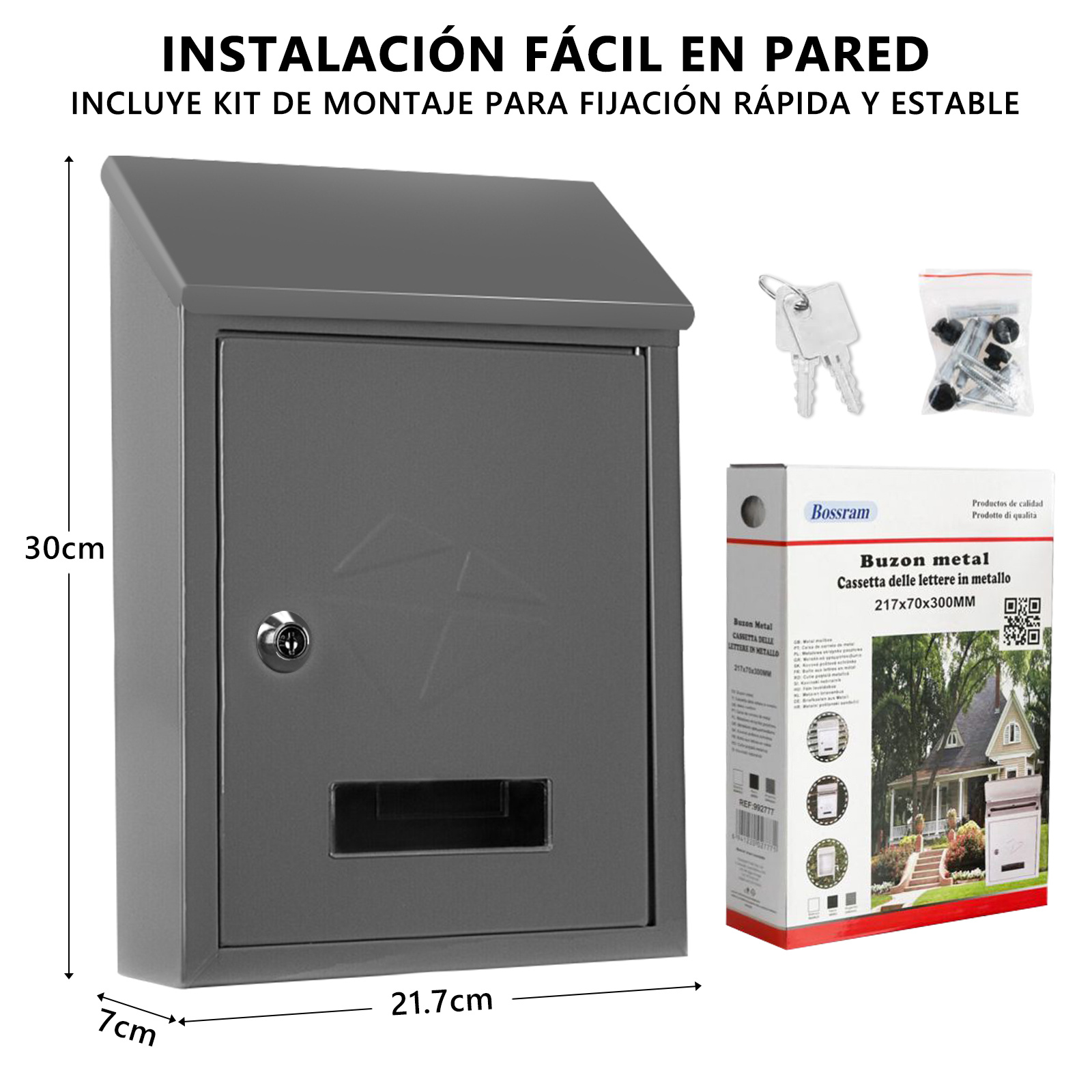 TEMU Buzón de Pared con Antilluvia, Buzón de Exterior de Metálico con Cerradura y Llaves, Buzón Impermeable de Gran Capacidad para Cartas, Fácil de