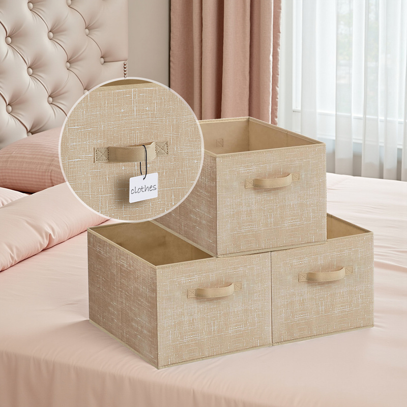 TEMU Organizador, organizador de armario, plegable, cesta de tela de 3 piezas, 40 x 30 x 24 cm con asa y ranura para etiquetas, adecuado para