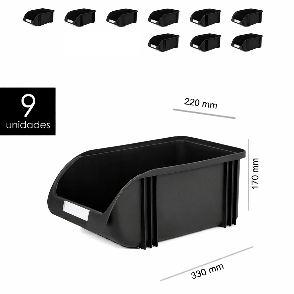 TEMU PLASTIKEN Pack 9 Unidades Gaveta Apilable Negro 21 Cm 21 cm x 33 cm x 17 cm. Organizador Tornillos, Cajones Apilables, de plástico.