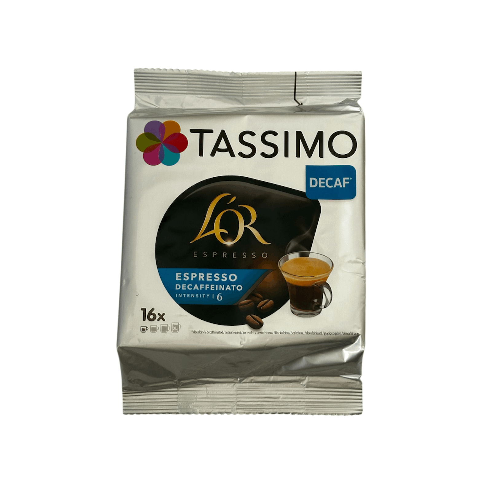 Tassimo Decaffeinated Espresso Intensity 6 Ground Roasted Coffee, 105.6g (16x6.6g)