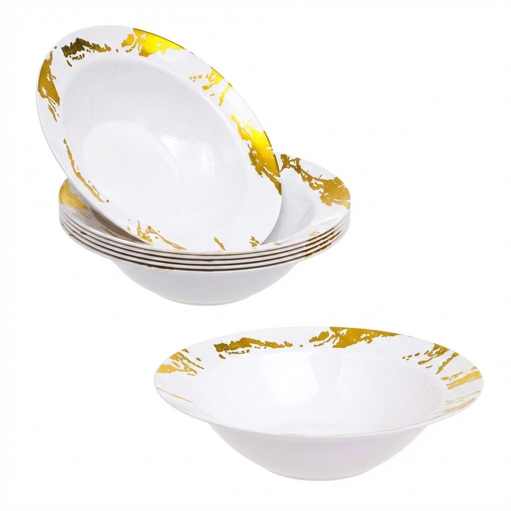 TEMU 10pcs Elegant Gold Pattern Dinner Plates & Bowls - Plastic Reusable Perfect For Weddings, Parties, And Formal Events, Durable Plastic, Round