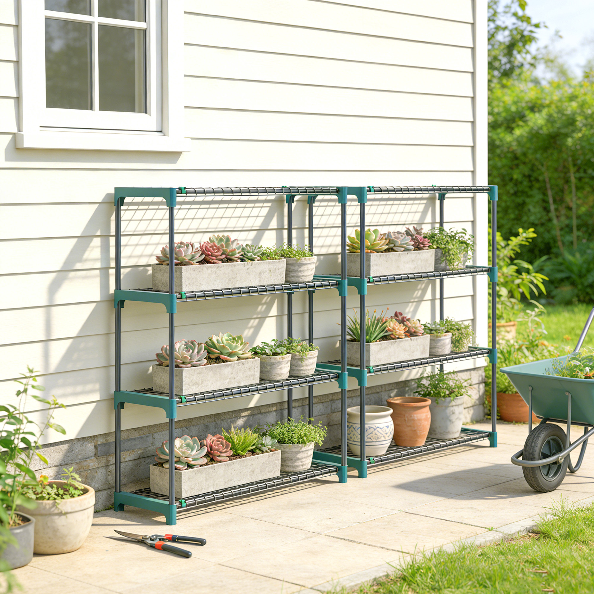 Image of 2-pack Plant Stand, 4-tier 104 Cm Tall Flower Stand For Indoor & Outdoor Use, Steel Plant Shelf, Multi-level Flower Rack, Pot Stand For Garden Balcony Decor, Dark Green
