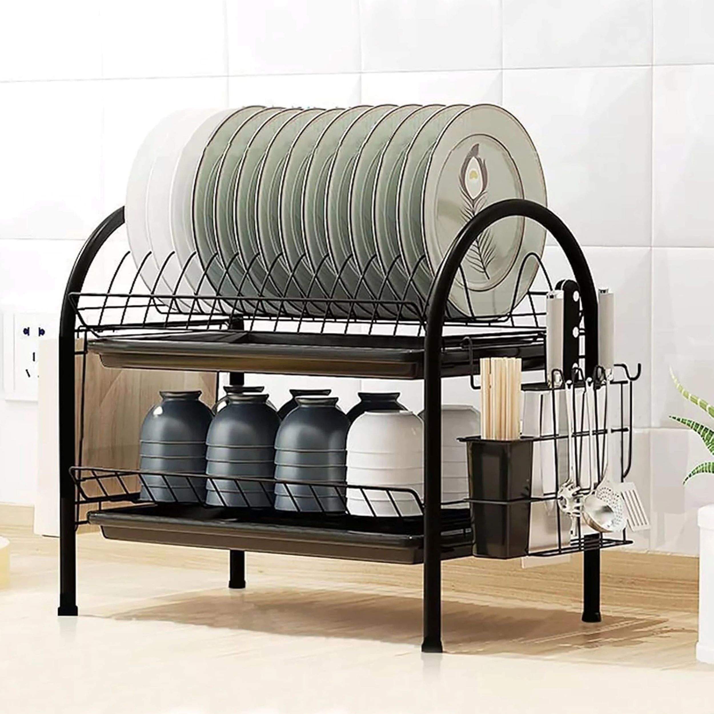 Two-tier Dish Rack 50 X 35 X 25 Cm Dish Drainer Dish Rack Dish Tray Dish Drying Rack - With 2 Drainer Baskets Cutlery Holder Stand For Cutting Boards - Space- & Stable