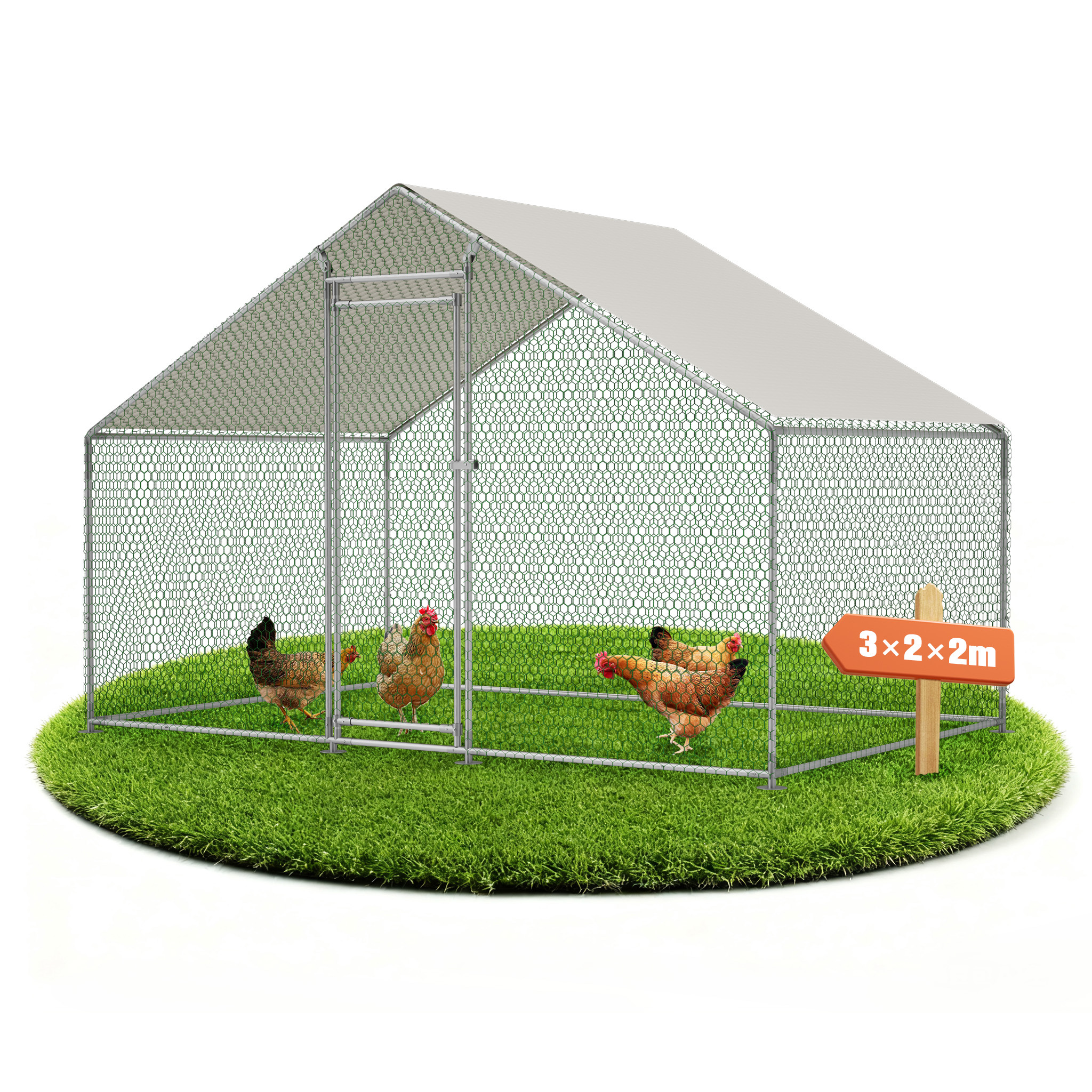 Image of 3x2m Chicken Coop Chicken Cage Outdoor Enclosure For Free-range Farming, Outdoor Enclosure With Safety Lock, Coated Net And Pe Roof, Enclosure For Chickens, Ducks, Rabbits And Other Small Animals.