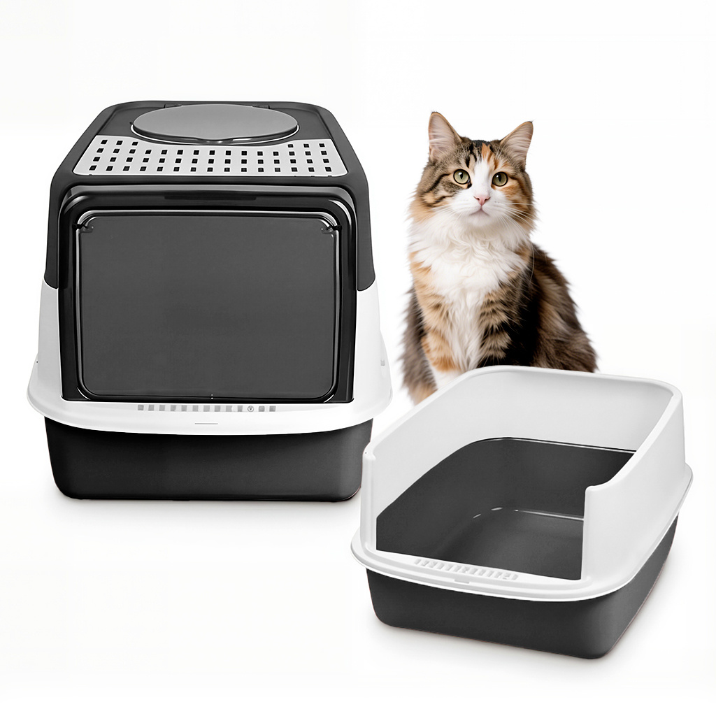 Extra Large Enclosed Cat Litter Box With Scoop 50.5*37*34cm (19.88*14.57*13.39inch) Modern Pink/grey Easy Clean For & Multi-cat Homes Easter Gift