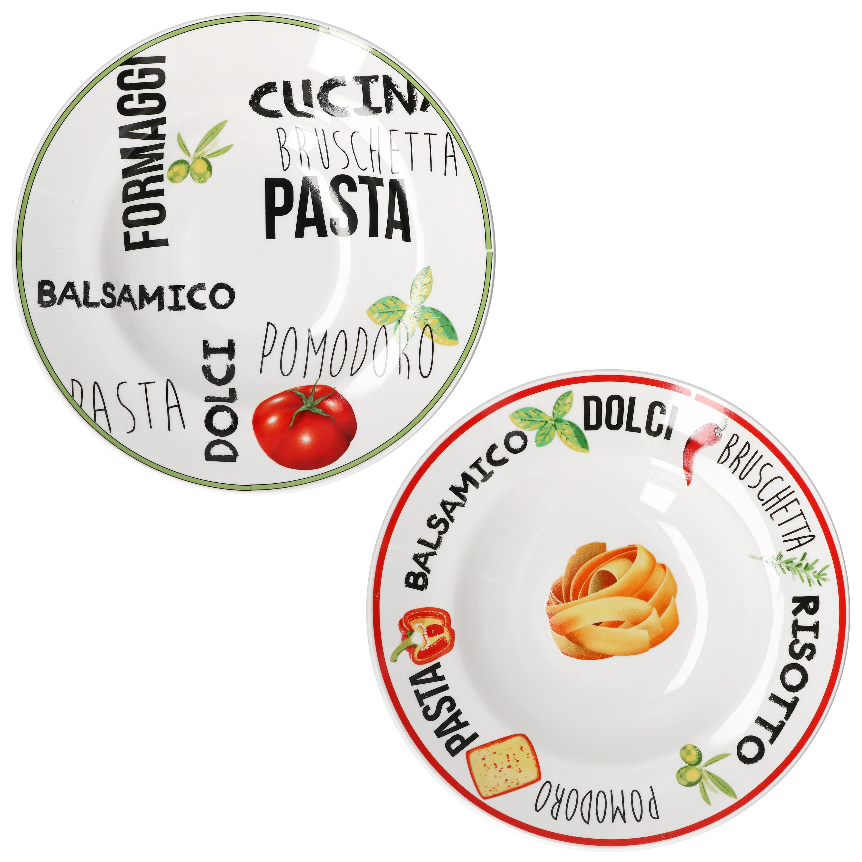 Image of Of Pasta Plates With Decor 1x Green & 1x Red 26.5cm - 27020606