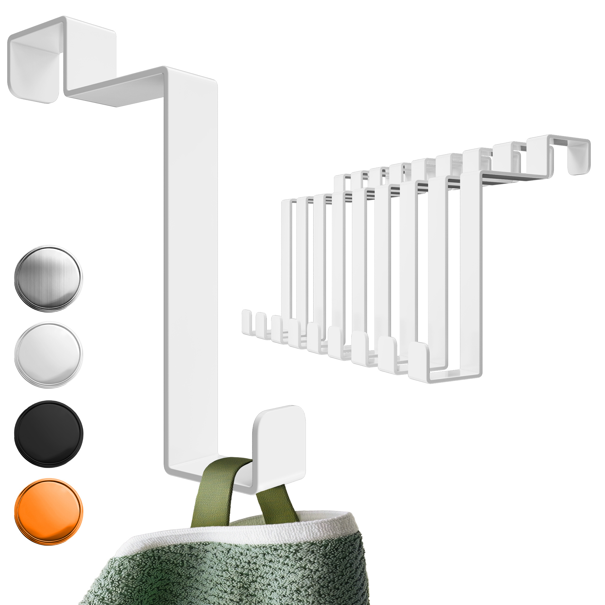 Image of Home 10-piece Door Hook Set In Stainless Steel – Flexible J-hooks For Hanging Without Drilling, Individual Door Coat Rack For Clothes, Towels & Bags, Silver/white/black/multicolor, Up To 8 Kg
