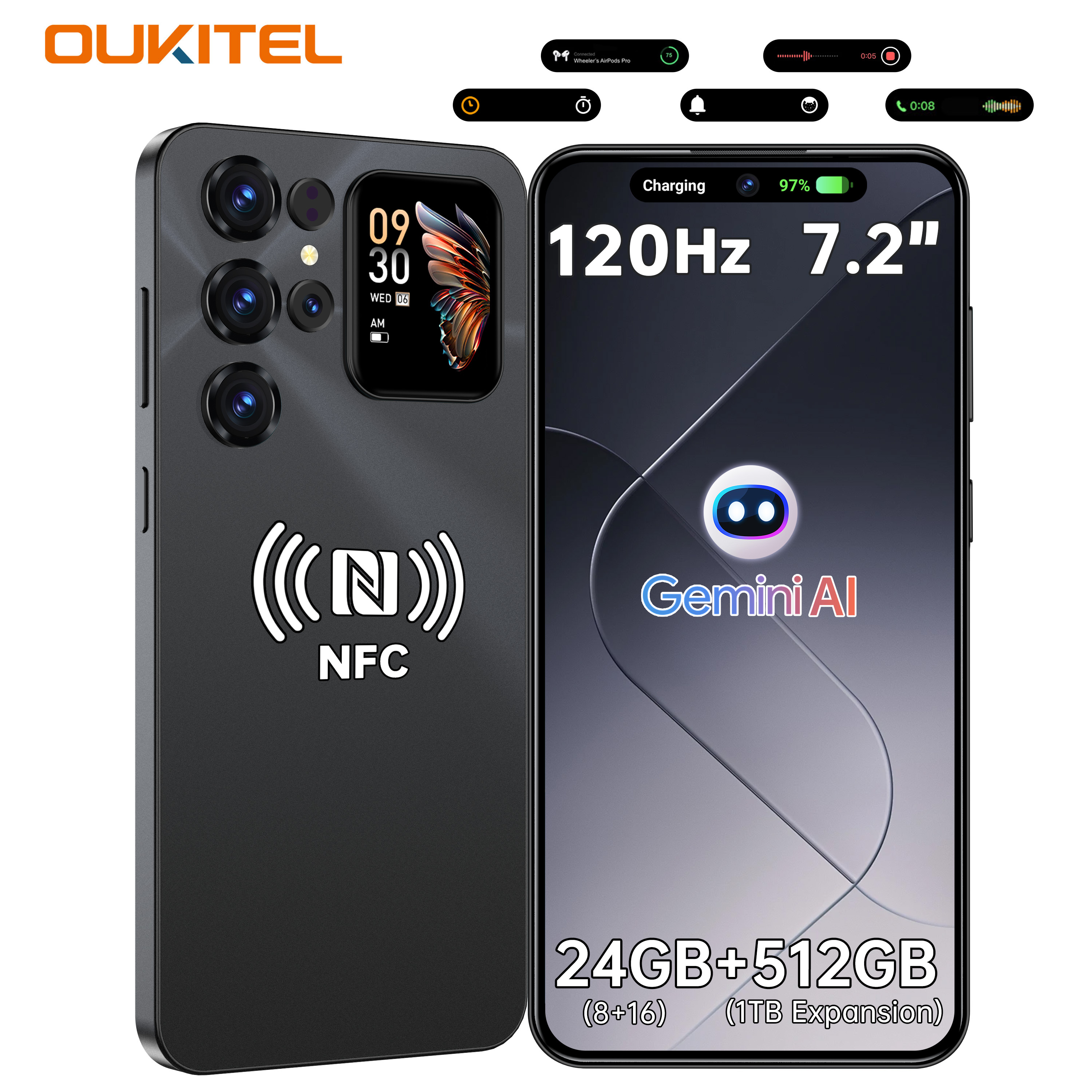 E-shop OUKITEL C68 Plus Handy Ohne Vertrag, 512GB ROM Handy, 6000 mAh Akku Smartphone, 24 (8+16) GB RAM, 15, , NFC, Gesichtserkennung,