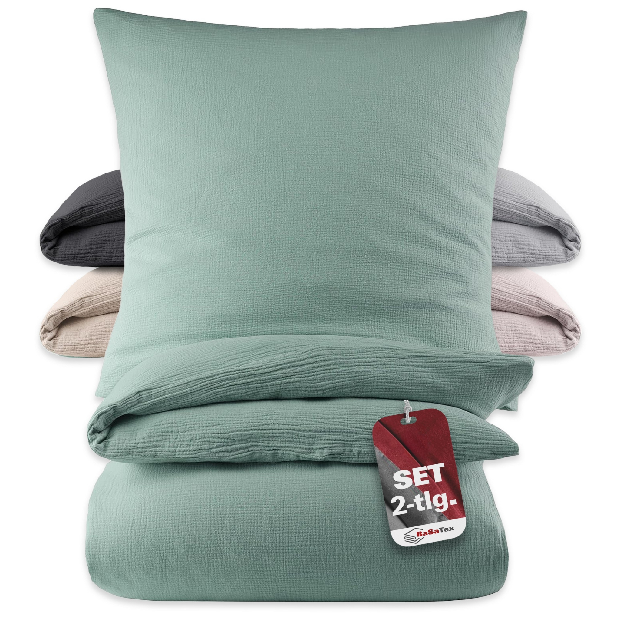 Image of Muslin Bedding Set 135x200 -piece - Duvet Cover 135x200 + Pillowcase 80x80 - 100% Cotton - Toxin-free - Zipper Closure