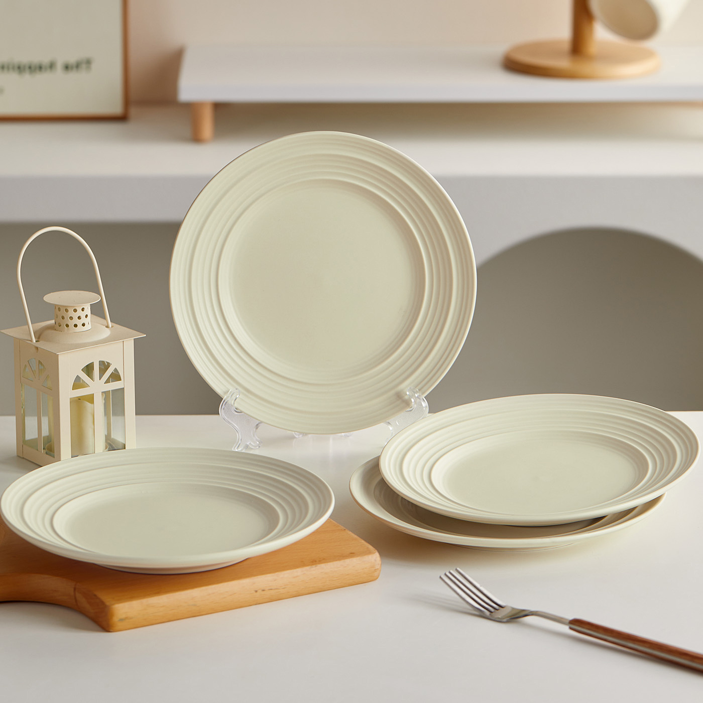 TEMU Ensemble de 4 pièces, 8,5 pouces, Ø21,4 cm, Service de vaisselle en céramique, Assiettes, Céramique de haute qualité, Assiettes à pâtes,