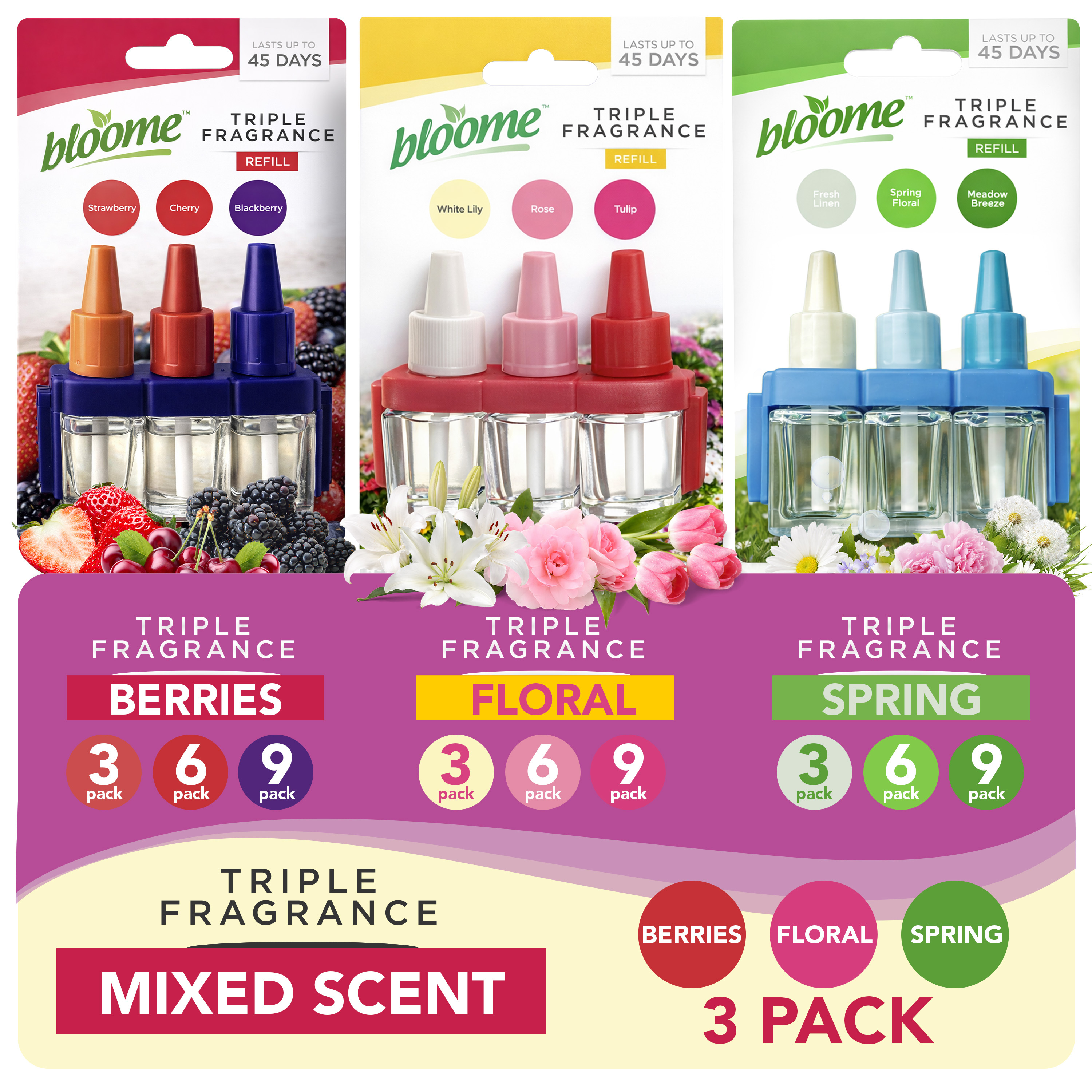 1 24 pack 3  compatible refills plug in   machine air freshener alternative berry       tulip scents long lasting 7ml home fragrance refill odour neutralising anti leak design for continuous freshness
