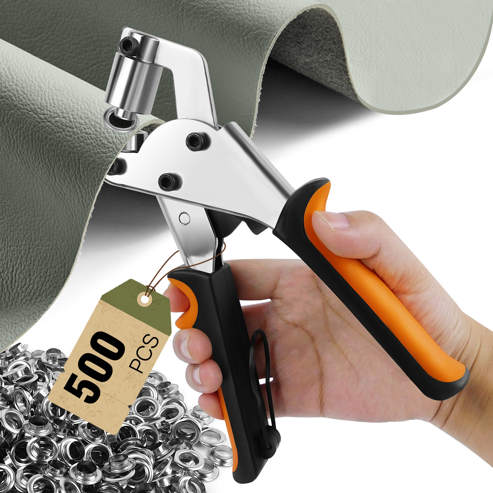 Image of Eyelet Pliers Set With 500 Eyelets Grommet Tool Kit, 3/8 Inch 10mm Grommets, Grommet Kit, Eyelet Tool, Press For Tarp, Fabrics, Tarpaulins, Banners, Canvas, Leather, Tents, Vinyl, Punching Machine And