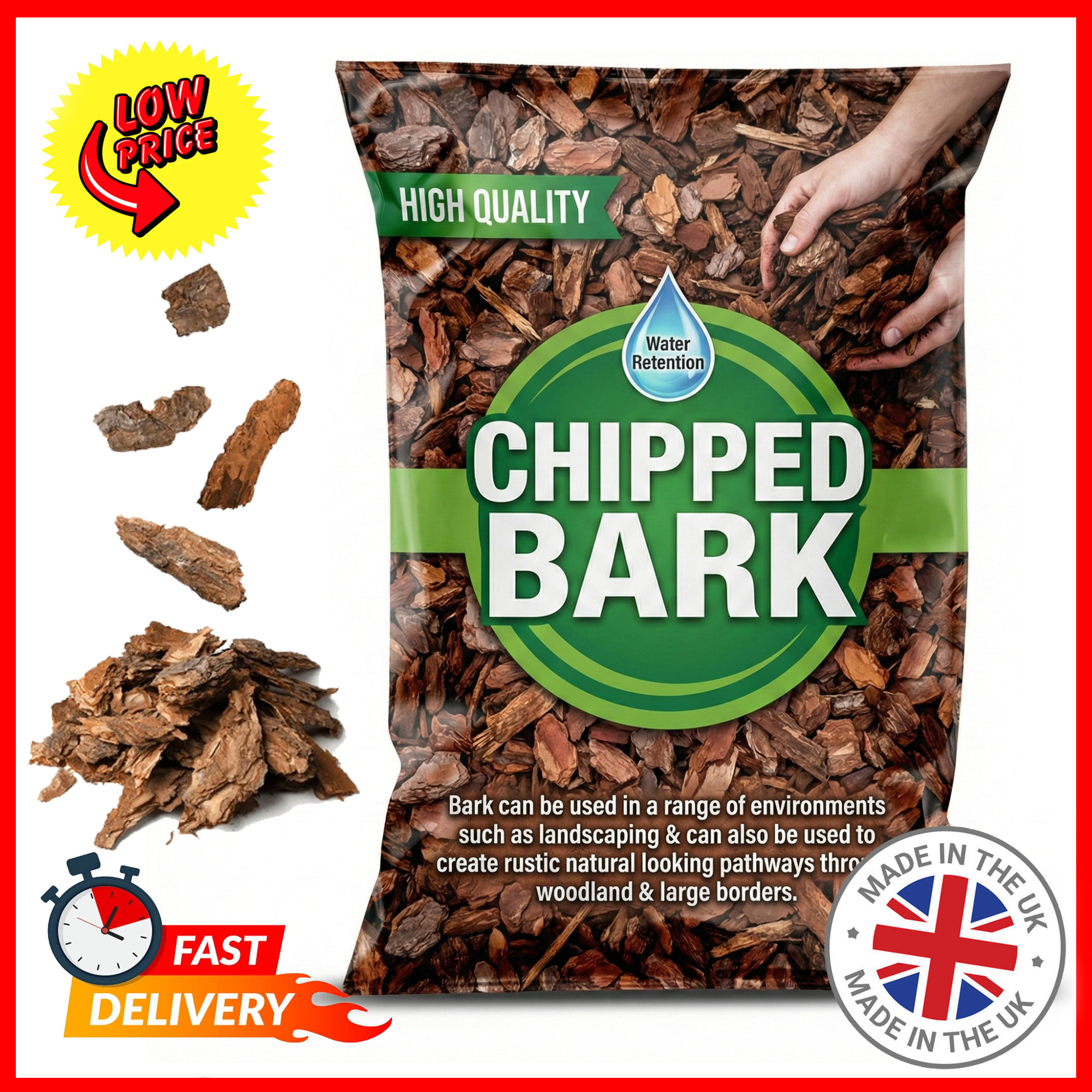 50l bark multi functional decorative wood chipped bark for gardens borders   landscaping