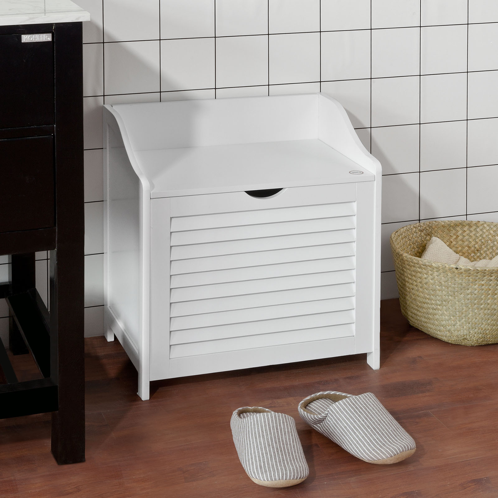 TEMU Panca Contenitore con di Archiviazione, Seduta Confortevole e Sacco in Tessuto Rimovibile, Mobile Salvaspazio per Camera o Bagno, 50�35�53 cm,