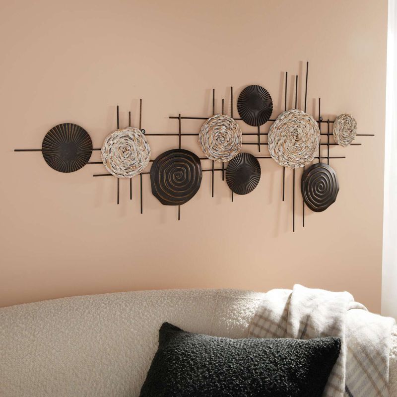 Image of Wall Decoration "circles" Made Of Metal & Seaweed, 112x51 Cm, Wall Picture, Wall Decor