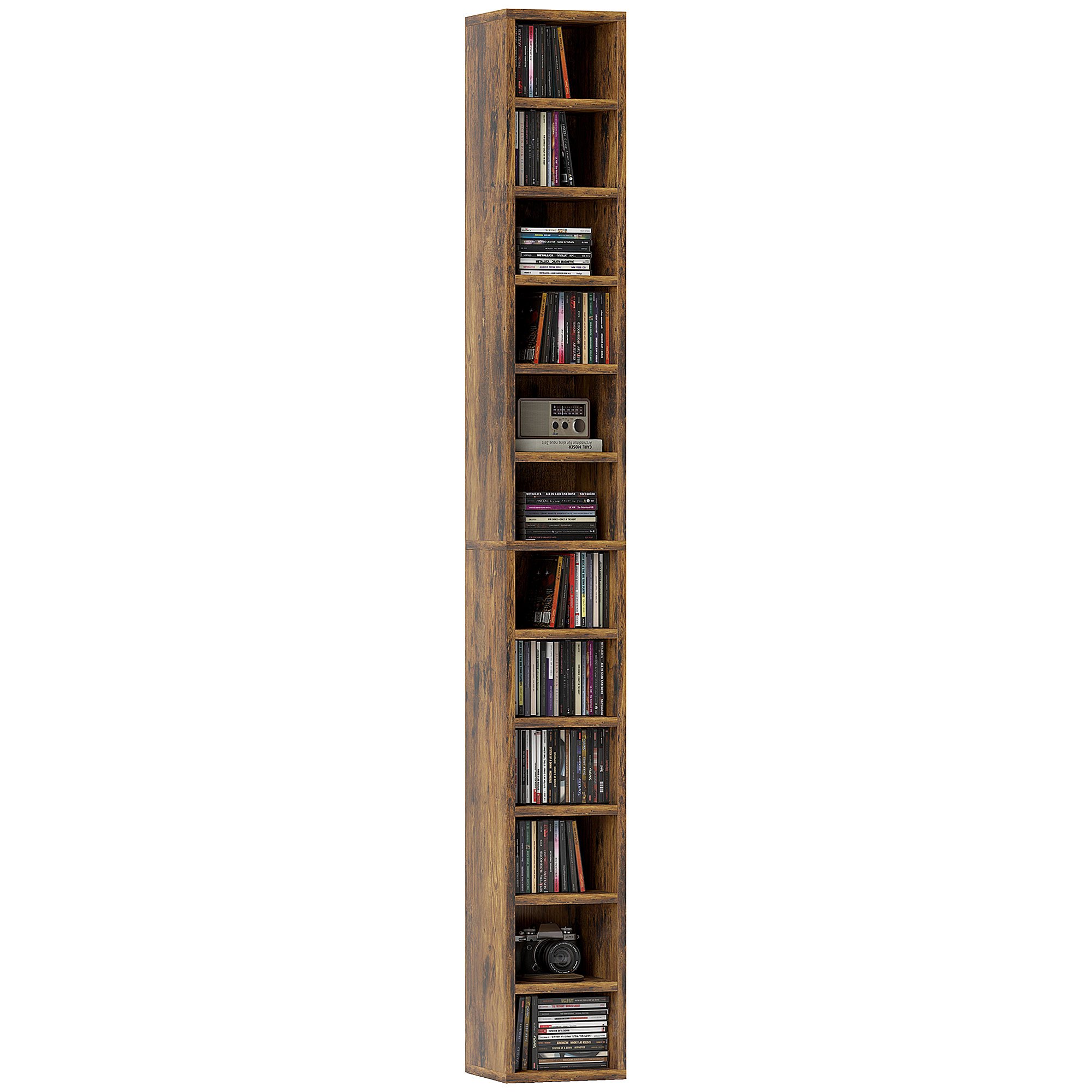 TEMU HOMCOM Rangements pour CD et DVD, étagère colonne de rangement, meuble de rangement avec 12 compartiments, max. 204 CD, 21 x 20 x 175 cm,